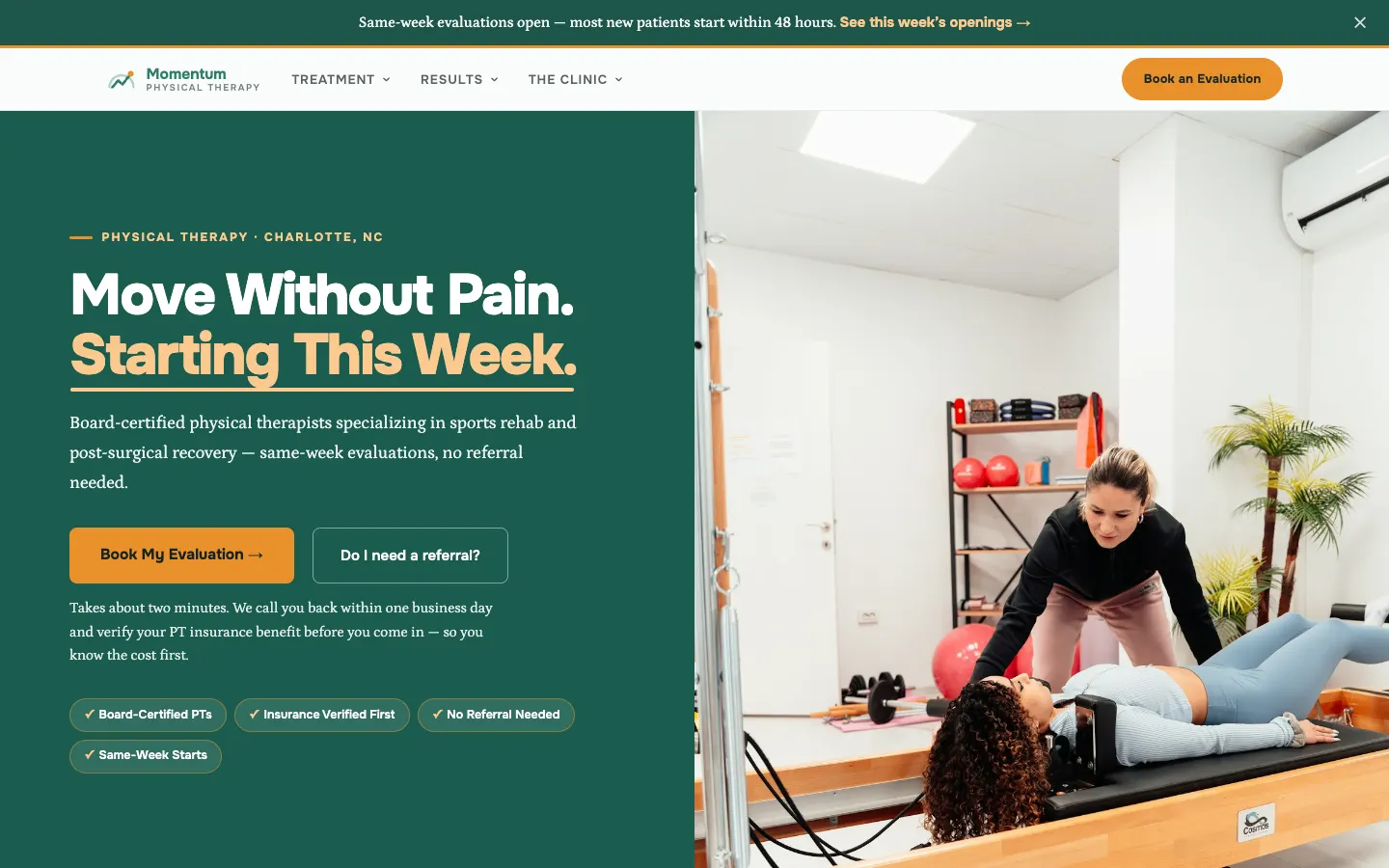 Momentum Physical Therapy website